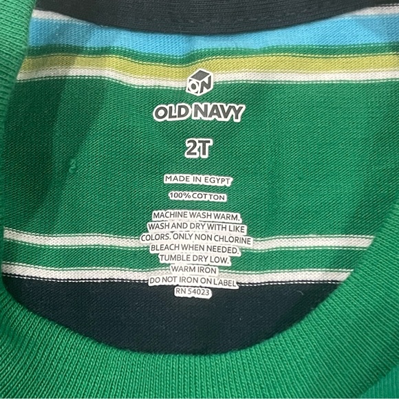 OLD NAVY || Striped Short Sleeve Shirt | Green & Blue || size 2T - Picture 4 of 4